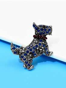 1pc Cute Crystal Studded Red Dog/Schnauzer Design Brooch, Holiday Gift For Girlfriend - Blue - View 2