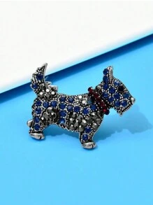 1pc Cute Crystal Studded Red Dog/Schnauzer Design Brooch, Holiday Gift For Girlfriend - Blue - View 4