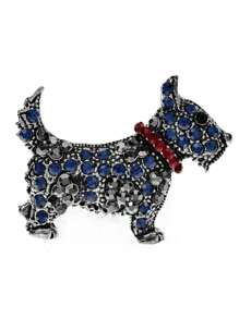 1pc Cute Crystal Studded Red Dog/Schnauzer Design Brooch, Holiday Gift For Girlfriend - Blue - View 1