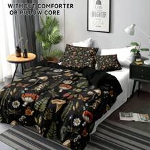 3 Peças Conjunto de Roupa de Cama com Estampa de Floresta de Cogumelos e Floral em Poliéster, Adequado para Quarto e Quarto de Hóspedes. Confortável Conjunto de Edredom, Presente Ideal para Família e Amigos (1*Capa de Edredom + 2*Fronhas, Sem Enchimento) - terno 1 - Visão 4