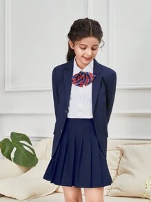 3 件套女孩经典学院风正装套装 - 衬衫、领带、夹克，适合学校、演出、度假、秋冬季 - 藏蓝色 - 查看 5