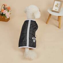 1pc Waterproof Windproof Warm Pet Jacket With Adjustable Waist Belt & Reflective Strip Cat Dog Outdoor Coat Autumn Winter - Black - View 2