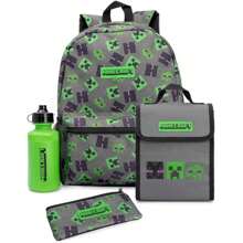 Minecraft Lunch Bag And Backpack Set (Pack Of 4) (Grey/Green/Black) - Light Grey - View 1