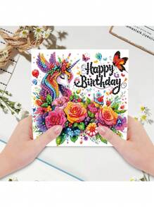 DIY Diamond Painting Greeting Card, Handmade Rhinestone Studded Festive Wish Card For Gift - Multicolor - View 5