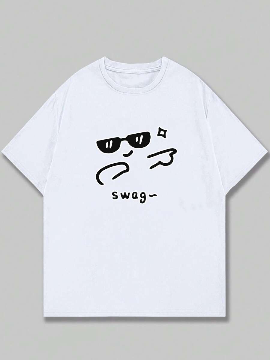 Swag T-Shirt Shirt Blouse Unisex Cotton Casual Printed - 白色 - 查看 1