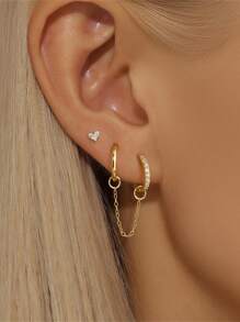 2PCS 925 Sterling Silver Star Flower Heart Marquise Cubic Zirconia Hoop Earrings Set Cartilage Piercing Earrings Ear Cuff Tiny Studs Fine Jewelry For Women Daily Wear Wedding Valentine's Day Valentines - Star Flowers - View 3