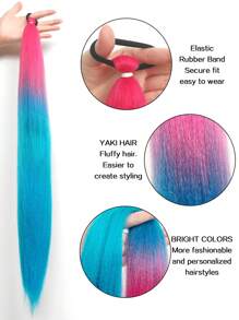 1 bộ tóc giả bện màu đỏ và xanh Ombre dài 28 inch (khoảng 70cm), phụ kiện tóc dự tiệc/lễ hội, kiểu tóc nàng tiên cá nhiều màu chuyển sắc - Màu hồng ombre - Xem 5