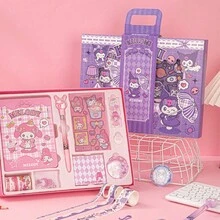 Sanrio Planner 徽章套装：My Melody 闪光笔和记事本、Kuromi 可爱胶带饰品礼盒、My Melody 笔记本吊坠装饰、Kuromi 豪华生日礼物 - 彩色 - 查看 2