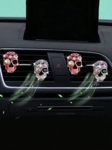1pc Retro Rhinestone Skull Shaped Car Vent Air Freshener, Suitable For Car Air Conditioning Vent - Multicolor - View 6