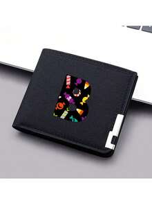 1件26字母卡通糖果元素钱包通用短款钱包男女生卡夹短钱包个性帆布双折钱包男孩女孩万圣节创意礼物生日 - 黑色 - 查看 5