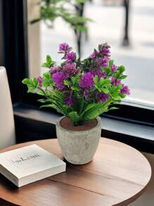 Planta artificial en maceta con hojas de menta, flor de lirio, planta falsa para decoración del hogar, mini maceta de piedra para paisajismo, regalo para el Día de San Valentín