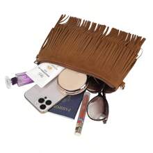 2025 Hot European And American Fashion Tassel Bolsa de Ombro Feminina Bolsa de Ombro Casual com Franja, Preto e Marrom