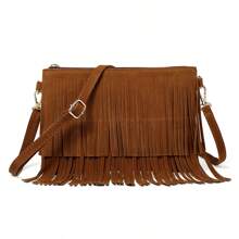 2025 Hot European And American Fashion Tassel Bolsa de Ombro Feminina Bolsa de Ombro Casual com Franja, Preto e Marrom