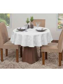 Kit Of 3 Luxury Round Jacquard Tablecloths For Dining Room, 6 Seats - 白色,紅色,金色 - 查看 3