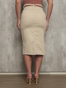 Jeans Skirt With Lycra Midi Evangelical Fashion - Màu be - Xem 2