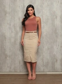 Jeans Skirt With Lycra Midi Evangelical Fashion - Màu be - Xem 1