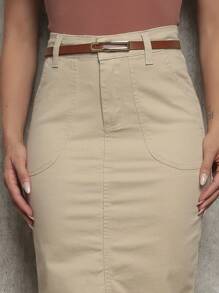 Jeans Skirt With Lycra Midi Evangelical Fashion - Màu be - Xem 4