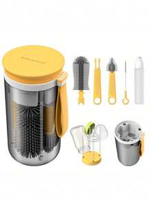 1套便携式婴儿奶瓶刷套装，硅胶奶瓶刷，奶嘴刷，晾干架，方便旅行