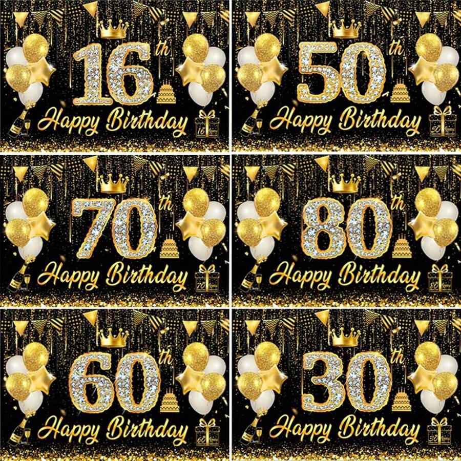 AFYPRTY 1 pieza 100*150cm Fondo de fiesta de 18 cumpleaños con números de strass, fondo de poliéster negro y dorado, accesorio fotográfico, decoración de fiesta de cumpleaños 16, 30, Navidad - Multicolor - Ver 1