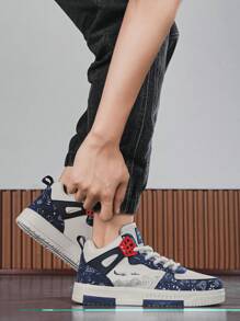 男士时尚前系带随机印花高帮休闲运动鞋，时尚街头时尚硫化平底步行鞋，适合青少年，男女通用 - 米蘭 - 查看 10