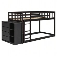 MERAX Twin Over Twin Bunk Bed With 4 Drawers And 3 Shelves - Espresso - View 6