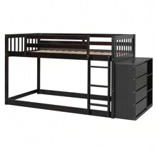 MERAX Twin Over Twin Bunk Bed With 4 Drawers And 3 Shelves - Espresso - View 5