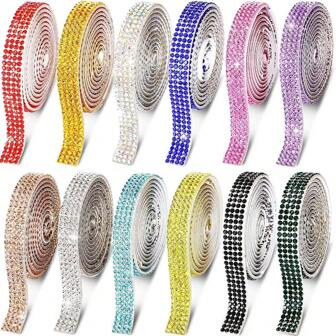 6 Rolls (Random Color) 2mm Rhinestone Self-Adhesive Decorative Tape, 1 Yard Per Roll, Suitable For DIY Apparel, Shoes, Bags, Crafts, Wedding & Party Decorations, Auto Phone Decor