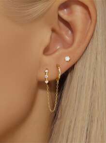 2PCS 925 Sterling Silver Star Flower Heart Marquise Cubic Zirconia Hoop Earrings Set Cartilage Piercing Earrings Ear Cuff Tiny Studs Fine Jewelry For Women Daily Wear Wedding Valentine's Day Valentines - Star Flowers - View 8