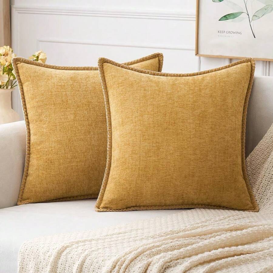 1pc Soft & Cozy Shearling-Like Double-Sided Cushion Cover With Sewn Edge, Spring/Summer Farmhouse Swan Velvet Pillow Case, Decorative Square Pillow Sham Suitable For Sofa & Bed - Gold - View 1