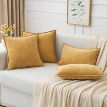 1pc Soft & Cozy Shearling-Like Double-Sided Cushion Cover With Sewn Edge, Spring/Summer Farmhouse Swan Velvet Pillow Case, Decorative Square Pillow Sham Suitable For Sofa & Bed - Gold - View 7