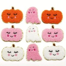 2pcs Pumpkin Ghost Chenille Iron On Patches Embroidery Patch Halloween Patch Sew On Patch For Clothing Jacket Backpack Decoration - Multicolor - View 1