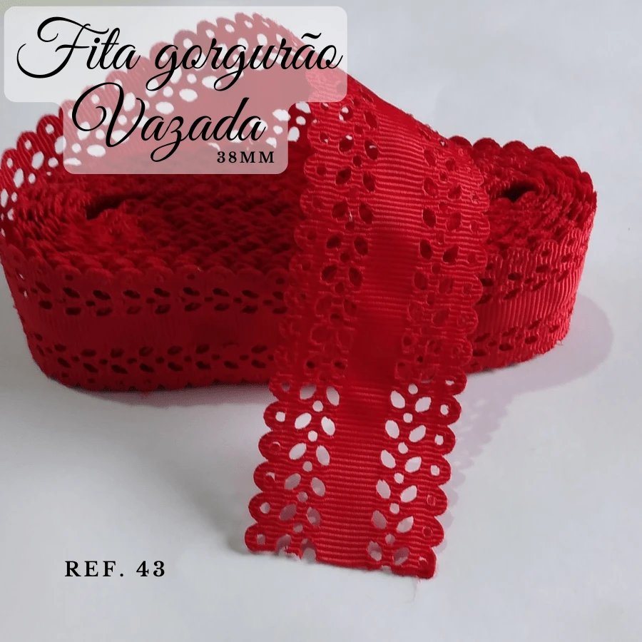 Grosgrain Ribbon With Imported Leaf, 38mm (5 Meters) - Đỏ - Xem 1