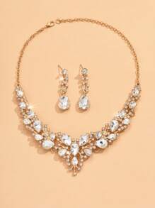 3pcs Women's Jewelry Set, Necklace And Earrings, Luxury Crystal Decor For Formal Gown
