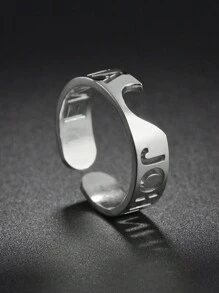 1/2PCS DIY个性名字定制镂空拼接爱心英文字母戒指不锈钢情侣对戒，可定制名字简约日常风格，产品含礼盒，情人节礼物，生日礼物，母亲节礼物，日常礼物 - 彩色 - 查看 5