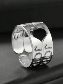 1/2PCS DIY个性名字定制镂空拼接爱心英文字母戒指不锈钢情侣对戒，可定制名字简约日常风格，产品含礼盒，情人节礼物，生日礼物，母亲节礼物，日常礼物 - 彩色 - 查看 3