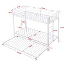 okwish Letto a castello Okwish 90x200cm con letto estraibile 90x190cm e rete a doghe, letto a soppalco con protezione anticaduta (tre letti in metallo), letto con struttura in ferro e rete a doghe per bambini, bianco/nero