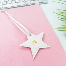 Customized Initials 1pc Five Pointed Star PU Leather Women Luggage Pendant, Monogrammed Star Shape Bag Pendant Gift, Personalized PU Leather Buckle Star Keychain, Star Shape Ladies Bag Charms, Tassels For Jewelry Making Key Chain DIY Craft Accessories - Multicolor - View 7