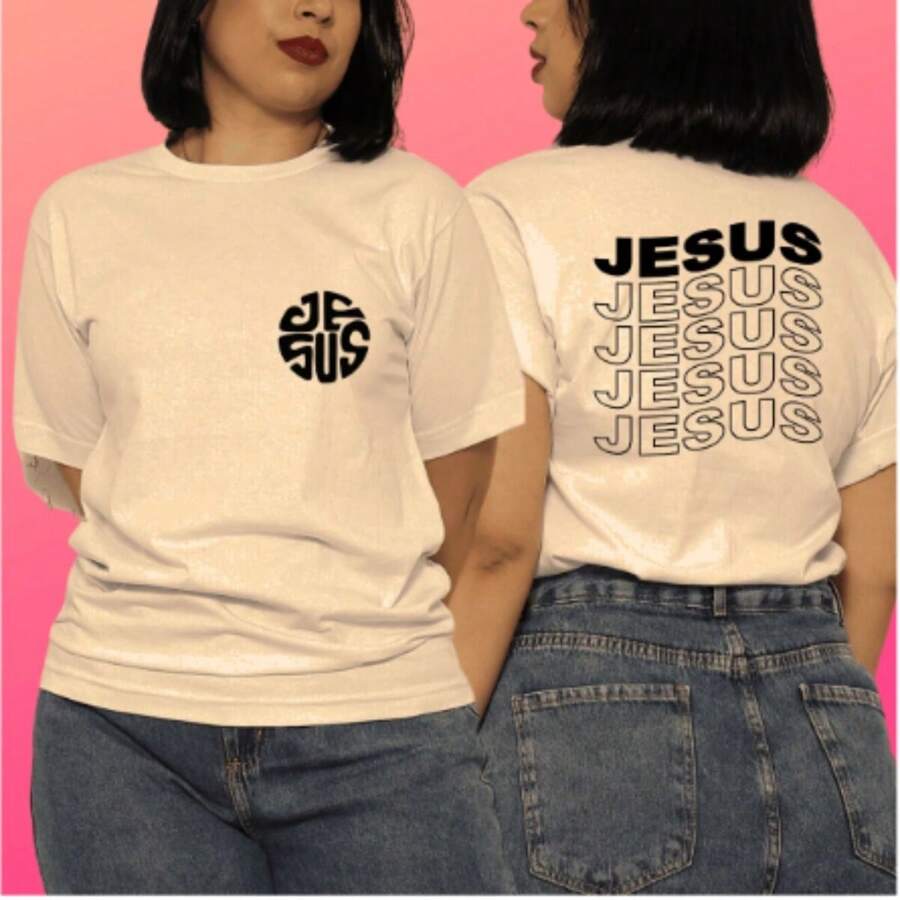 Women's Blouse T-Shirt Blouse 100% Cotton Lightweight Fabric Jesus With Print On The Back - 米色 - 查看 1