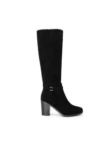 Women's Chunky Block Heel Knee-High Boots Side Zipper Pointed Toe Riding Boots Comfortable Fall Boots Suede Tall Boots - DA LỘN MÀU ĐEN - Xem 9