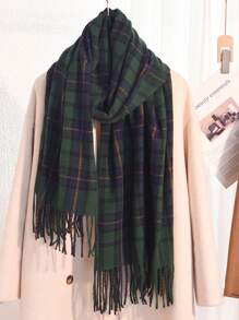 1 chiếc khăn choàng cổ họa tiết kẻ caro cổ điển dành cho nữ, cỡ lớn, giản dị, viền tua rua thanh lịch, vải cashmere giả ấm áp & thời trang đơn giản, thích hợp làm phụ kiện sử dụng hàng ngày cho phụ nữ mùa đông thu - Nhiều màu - Xem 3