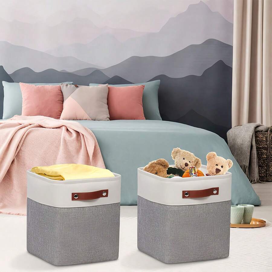 1PC Giỏ đựng đồ có thể gập lại, Dùng để sắp xếp hộp đựng đồ bằng vải, Giỏ đựng đồ có thể gập lại, Giỏ đựng đồ hình khối, Hộp đựng đồ bằng vải, Giỏ đựng đồ hình khối, Giỏ đựng quần áo có tay cầm bằng da PU, Thích hợp để làm quà tặng, Giỏ đựng đồ lớn, Dùng để đựng đồ chơi, sách, chăn