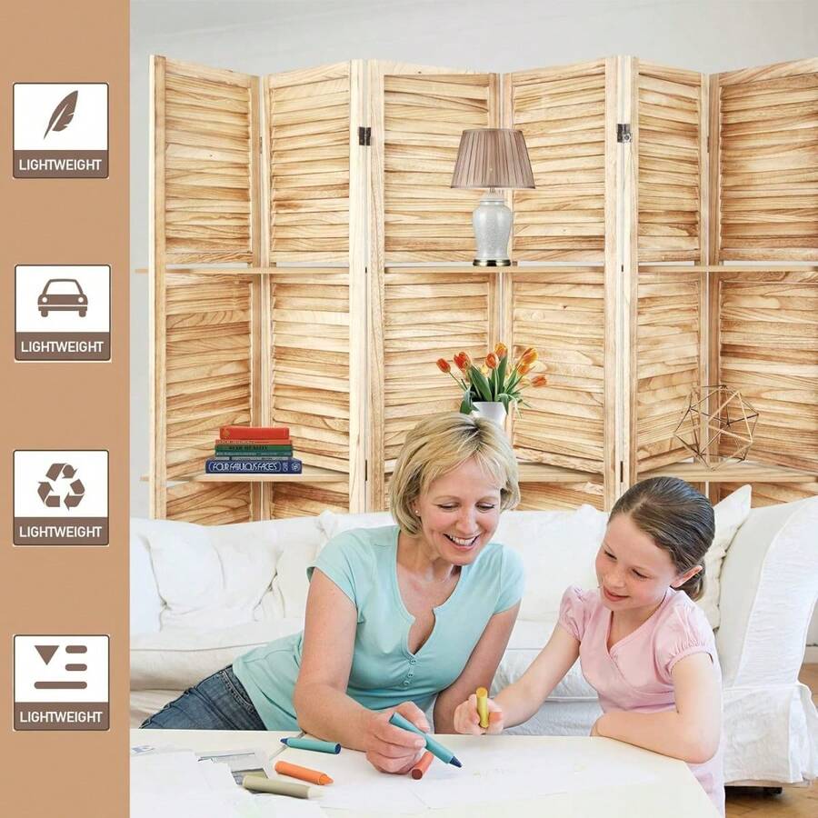 Room Divider 6 Panel, Wood Folding Room Divider Screen, Room Divider