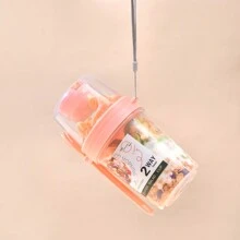 沙拉杯减肥便携式塑料个人水果蔬菜杯带叉子和盖子，适用于酸奶 - 粉色 - 查看 2