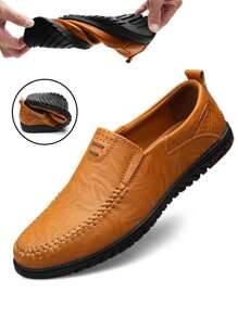 Zapatos casuales de hombre de piel sintética con suela de goma, puntera redonda, cordones, estilo elegante y sencillo, adecuados para deportes, ocio, montañismo, vacaciones, primavera, verano, otoño e invierno, disponibles en negro, marrón claro, marrón oscuro y tallas grandes - Marrón - Ver 1