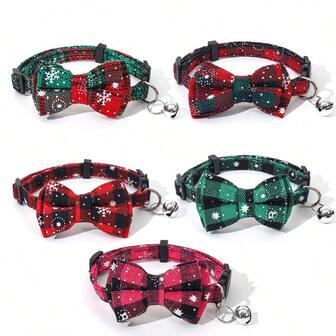 1 件可拆卸蝴蝶结宠物项圈，可调节尺寸，适合小型猫和狗、圣诞派对