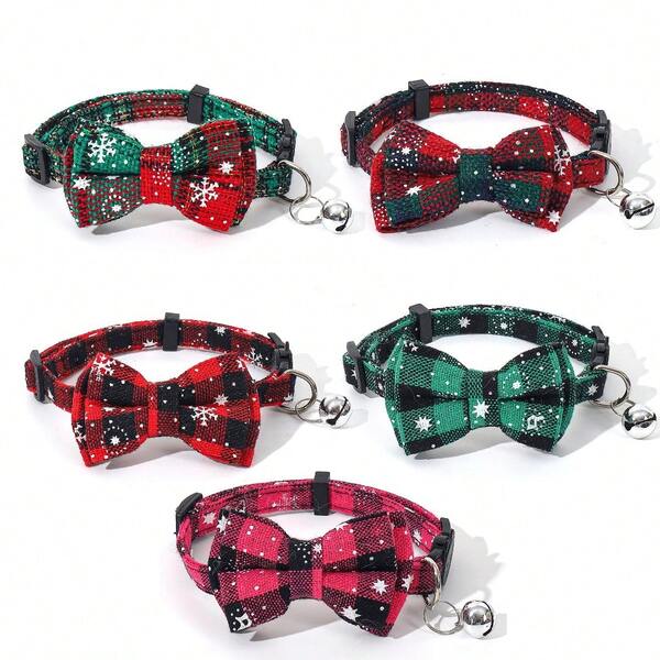 1 pezzo Collare per animali domestici con fiocco staccabile, taglia regolabile adatto per gatti e cani di piccola taglia, adatto per feste di Natale