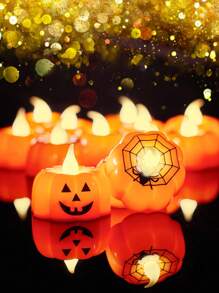2/4 件南瓜蜘蛛网万圣节印花 LED 蜡烛，万圣节氛围灯万圣节装饰灯家居装饰派对装饰万圣节装饰房间装饰万圣节花园装饰礼物仙女