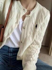 Áo khoác cardigan tay dài thêu nút xoắn phía trước màu trơn cho nữ, thích hợp mặc hàng ngày và đi làm, mùa thu/đông - Nhiều màu - Xem 2