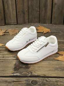 Women's Multifunctional Casual Sports Shoes, Platform Wedge Heel, Lace Up, Zipper Decor, Round Toe, Low Top, Non-Slip, Wear-Resistant Sneakers, Size 35-44, Couples/Parent-Child Style, Fashion Everyday/Outing Versatile Shoes