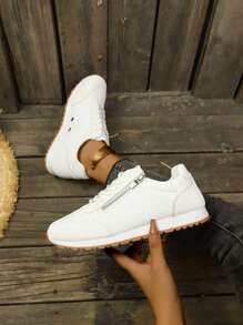 Women's Multifunctional Casual Sports Shoes, Platform Wedge Heel, Lace Up, Zipper Decor, Round Toe, Low Top, Non-Slip, Wear-Resistant Sneakers, Size 35-44, Couples/Parent-Child Style, Fashion Everyday/Outing Versatile Shoes